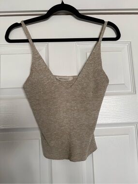 Beige Ribbed V-Neck Tank Top